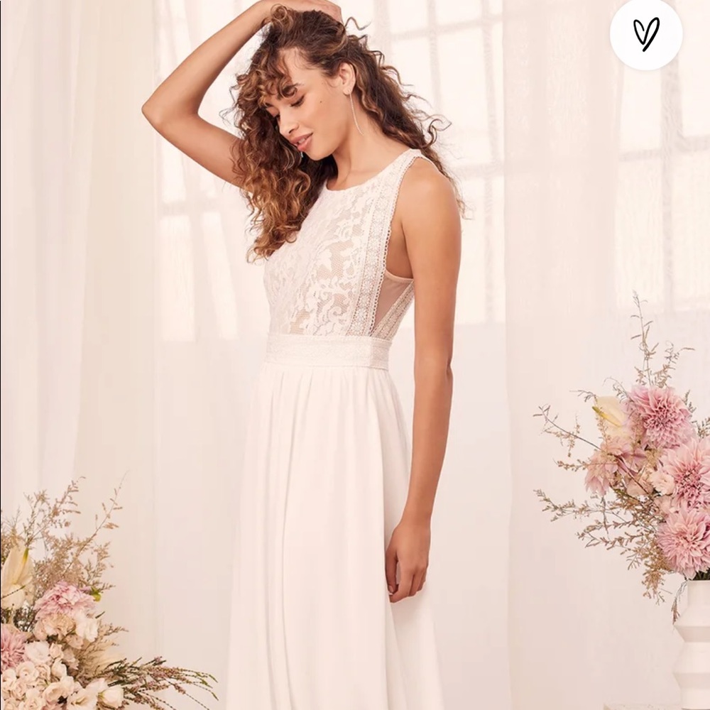 Lulus Forever and Always White Lace Maxi Dress